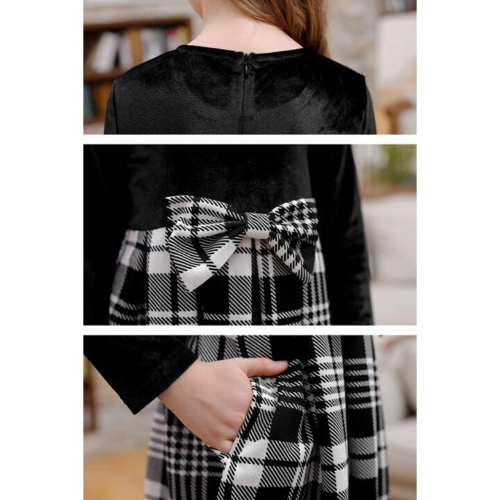 GORLYA Girls Velvet Bowknot Dress with Pockets