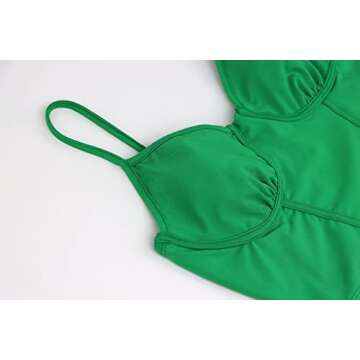 Meladyan Women Sexy Long Sleeve Mesh Crop Top Open Front Cover Up Spaghetti Strap Slim Fit Corset Cami 2 Pieces Clubwear Green