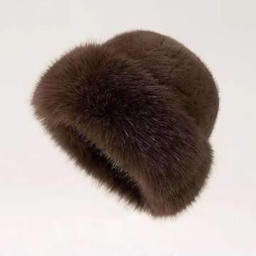 Womens Winter Faux Fur Bucket Hat, Warm Faux Mink Plush Hat Fluffy Fisherman Fuzzy Bucket Hat Russia...
