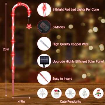 Outdoor Christmas Decorations,12 Pack 28in Solar Christmas Candy Cane Pathway Marker Lights with Two Solar Panel,96 Red LEDs 8 Modes Xmas Decorations for Holiday Walkway Patio Garden Yard Lawn Decor