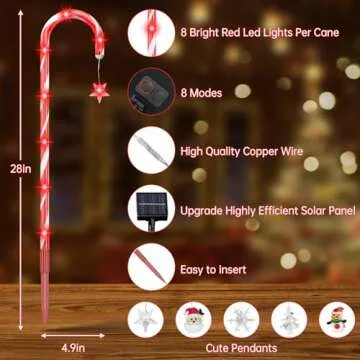 Outdoor Christmas Decorations,12 Pack 28in Solar Christmas Candy Cane Pathway Marker Lights with Two Solar Panel,96 Red LEDs 8 Modes Xmas Decorations for Holiday Walkway Patio Garden Yard Lawn Decor
