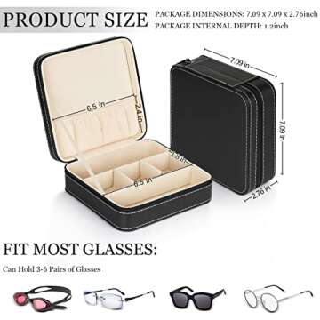 Olpchee Portable 3-Slot Glasses Storage Travel Sunglass Organizer Zipper Box Jewelry Leatherette Dis...