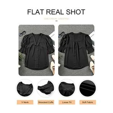 EVALESS Women's Short Sleeve Summer Tops Trendy 2024 V-Neck Ruffle Sleeve Blouse Casual Top with Smocked Cuffs Shirts X-Large