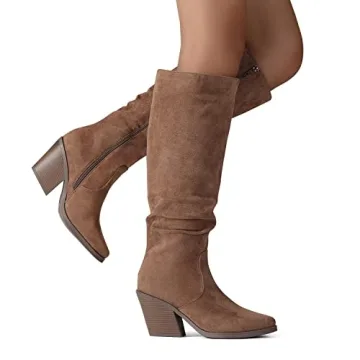 Putu Women’s Pointed Toe Knee High Boots in Brown