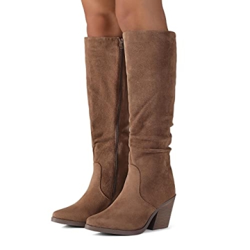 Putu Women’s Pointed Toe Knee High Boots in Brown