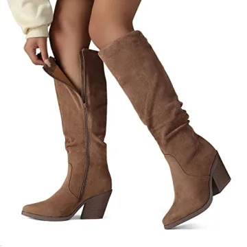 Putu Women’s Pointed Toe Knee High Boots in Brown