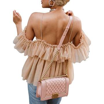 Simplee Women's Off Shoulder Sexy Ruffle Deep V neck Blouse Shirt Lace Up Top