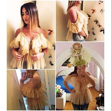 Simplee Women's Off Shoulder Sexy Ruffle Deep V neck Blouse Shirt Lace Up Top