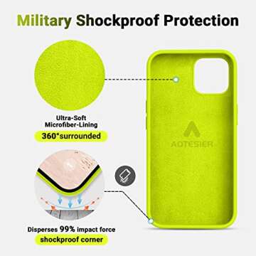 AOTESIER Shockproof Designed for iPhone 12 Pro Max Case, Liquid Silicone Phone Case with [Soft Anti-Scratch Microfiber Lining] Drop Protection 6.7 inch Slim Thin Cover, Neon