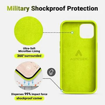 AOTESIER Shockproof Designed for iPhone 12 Pro Max Case, Liquid Silicone Phone Case with [Soft Anti-Scratch Microfiber Lining] Drop Protection 6.7 inch Slim Thin Cover, Neon