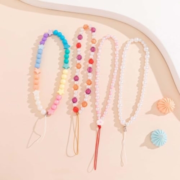 Staqlo 2PCS Beaded Phone Lanyard Wrist Strap Handmade Style Fixed Beads Pearl Bracelet Camera Car Key USB Phone Charm Decoration Anti Lost String Mobile Phone Chain