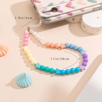Staqlo 2PCS Beaded Phone Lanyard Wrist Strap Handmade Style Fixed Beads Pearl Bracelet Camera Car Key USB Phone Charm Decoration Anti Lost String Mobile Phone Chain