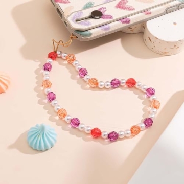 Staqlo 2PCS Beaded Phone Lanyard Wrist Strap Handmade Style Fixed Beads Pearl Bracelet Camera Car Key USB Phone Charm Decoration Anti Lost String Mobile Phone Chain