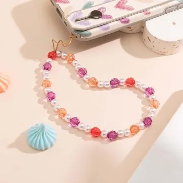 Staqlo 2PCS Beaded Phone Lanyard Wrist Strap Handmade Style Fixed Beads Pearl Bracelet Camera Car Key USB Phone Charm Decoration Anti Lost String Mobile Phone Chain