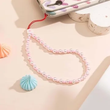 Staqlo 2PCS Beaded Phone Lanyard Wrist Strap Handmade Style Fixed Beads Pearl Bracelet Camera Car Key USB Phone Charm Decoration Anti Lost String Mobile Phone Chain