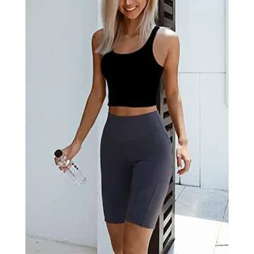 Youloveit Sports Bras for Women Padded Longline Yoga Cami Crop Tank Tops with Built-in Bra(M,Black)