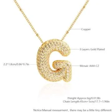 Z ZACHÉ 18k Gold Plated Bubble Letter G Necklace Cubic Zirconia Initial Pendants Chain Necklace Women Female Monogram Necklace