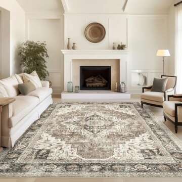 Roxstand Washable 8x10 Area Rugs – Ultra-Thin, Soft, Non-Slip, Vintage Design