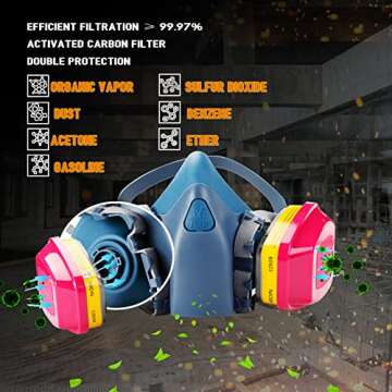 Xaafgv Reusable Half Face Respirator 7502, Respirator Mask with 60923 Filters Against Gases, Vapors, Dust, Fumes Suitable for Painting, Grinding, Welding, Sanding, Chemicals and Other Work, Medium