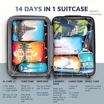 Large Packing Cubes for Travel-Extra Large Luggage Organizers 7 Piece Set-Ultralight, Expandable/Compression Bags for Clothes by TRIPPED Travel Gear (Bucketlist)