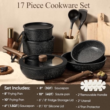CAROTE 17pcs Pots and Pans Non Stick Cookware Set - The Ultimate Space Saver