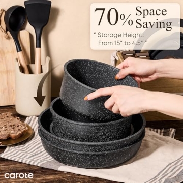 CAROTE 17pcs Non-stick Cookware Set with Space Saving Design