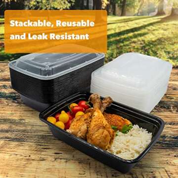 JUST PACK IT [50 Sets - 38 oz] Meal Prep Containers with Snap Tight Lids - Non-Spill Heavy Duty Food Storage Reusable Freezer Microwavable Dishwasher Safe Plastic Lunch Boxes
