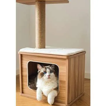 Catry 30” Cat Tree with Jute Rope Covered Scratching Post, Hammock, and Wooden Condo