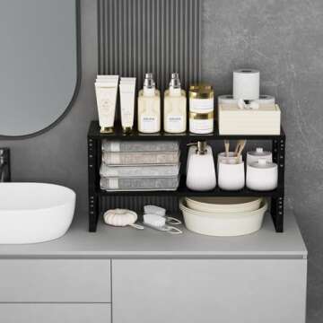 Wobmmi Expandable Spice Rack Kitchen Cabinet Shelf Organizer, Stackable Storage Shelves Racks, Adjustable Counter Shelving for Cabinets, Countertop, Cupboard,Pantry and More(1Pack/Black/Medium)