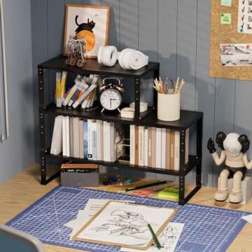 Wobmmi Expandable Spice Rack Kitchen Cabinet Shelf Organizer, Stackable Storage Shelves Racks, Adjustable Counter Shelving for Cabinets, Countertop, Cupboard,Pantry and More(1Pack/Black/Medium)