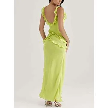 Women Y2k Spaghetti Strap Backless Long Tassel Slip Dress Sexy Bodycon Cut Out Maxi Dresses Dinner Club Cocktail Sundress