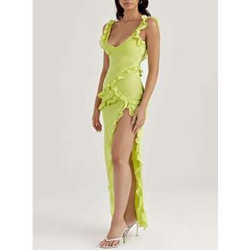 Women Y2k Spaghetti Strap Backless Long Tassel Slip Dress Sexy Bodycon Cut Out Maxi Dresses Dinner Club Cocktail Sundress