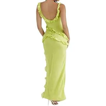 Women Y2k Spaghetti Strap Backless Long Tassel Slip Dress Sexy Bodycon Cut Out Maxi Dresses Dinner Club Cocktail Sundress