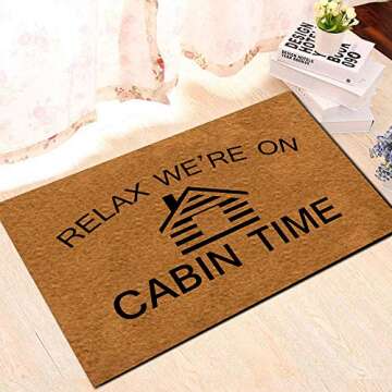 Msimplism.D Doormat Home Decor Funny Doormat Relax We're On Cabin Time Doormat Monogram Doormat Cabin Doormat Indoor Outdoor Rubber Welcome Mat Non-Slip Backing Entry Way Doormat 23.6 x 15.7 Inch
