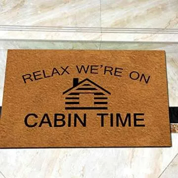 Msimplism.D Doormat Home Decor Funny Doormat Relax We're On Cabin Time Doormat Monogram Doormat Cabin Doormat Indoor Outdoor Rubber Welcome Mat Non-Slip Backing Entry Way Doormat 23.6 x 15.7 Inch