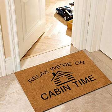 Msimplism.D Doormat Home Decor Funny Doormat Relax We're On Cabin Time Doormat Monogram Doormat Cabin Doormat Indoor Outdoor Rubber Welcome Mat Non-Slip Backing Entry Way Doormat 23.6 x 15.7 Inch
