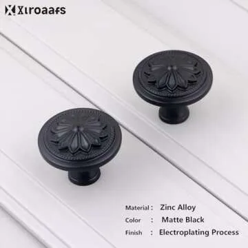 Xlroaafs Kitchen Cabinet Knobs, 10 Pack Matte Black Zinc Alloy, 1-2/5'' Round Handles for Cabinets and Drawers Dresser, Included Screws