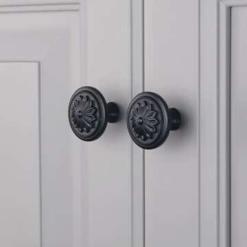 Xlroaafs Kitchen Cabinet Knobs, 10 Pack Matte Black Zinc Alloy, 1-2/5'' Round Handles for Cabinets and Drawers Dresser, Included Screws