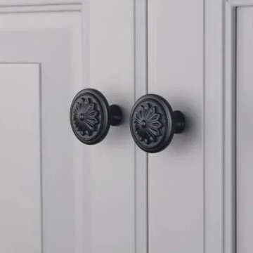 Xlroaafs Kitchen Cabinet Knobs, 10 Pack Matte Black Zinc Alloy, 1-2/5'' Round Handles for Cabinets and Drawers Dresser, Included Screws