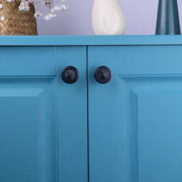 Xlroaafs Kitchen Cabinet Knobs, 10 Pack Matte Black Zinc Alloy, 1-2/5'' Round Handles for Cabinets and Drawers Dresser, Included Screws