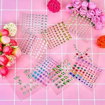 Face Jewels Stickers Gems, 9 Sheets Eye Body Face Gems, Rhinestone Eye Body Jewels Stickers, Self Adhesive Rhinestones Rainbow Face Gems for Women Festival Accessory