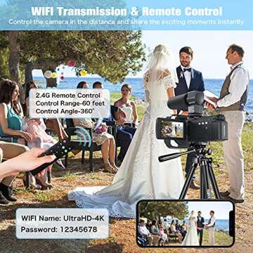 4K Video Camera Camcorder, 48MP 60FPS YouTube Camera WiFi IR Night Version Vlogging Camera 3.0 Inch Touch Screen 16X Zoom Digital Video Camera Recorder with Microphone, 2.4G Remote