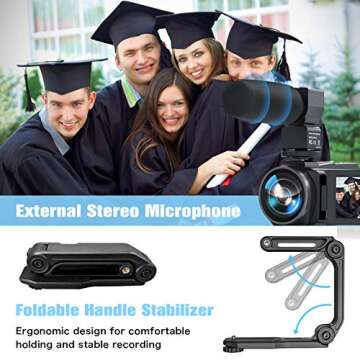 4K Video Camera Camcorder, 48MP 60FPS YouTube Camera WiFi IR Night Version Vlogging Camera 3.0 Inch Touch Screen 16X Zoom Digital Video Camera Recorder with Microphone, 2.4G Remote