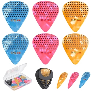 15 Pack Non-Slip Colorful Guitar Picks with Holder - Versatile Thickness
