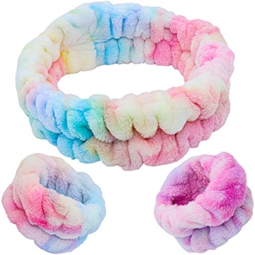 FROG SAC Puffy Headband & Wristbands - Vibrant Rainbow Tie Dye Style