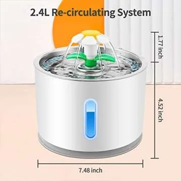 NautyPaws Cat Water Fountain Stainless Steel, Automatic Dog Water Dispenser 81oz/2.4L Pet Fountain with 3 Replacement Filters, Water Level Window with LED Light