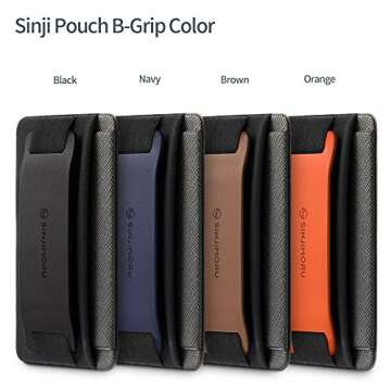 Sinjimoru Phone Grip Card Holder with Phone Stand, Secure Stick on Wallet for iPhone with Kickstand for Table. Sinji Pouch B-Grip Black