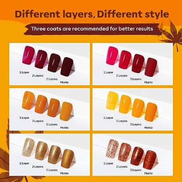modelones Nail Polish Set 6 Colors Fall Winter Gold Yellow Glitter Nail Polish Kit Orange Red Yellow Quick Dry Nail Polish Manicure Nail Art Manicure DIY Home Salon Gift for Women Mom