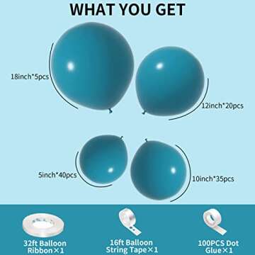 Peacock Blue Balloons Turquoise Blue Latex Balloon Arch Kit - 103pcs for Party Decoration