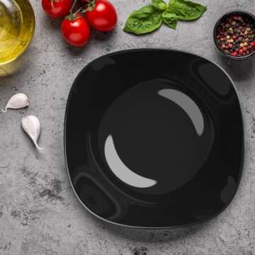 Black Dinnerware Set, MEKY 18-PCS Kitchen Dinner Set Service for 6, Safety for Microwave &Dishwasher,Square Glass Plates,Dishes, Bowls Set, Square Dinnerware Set